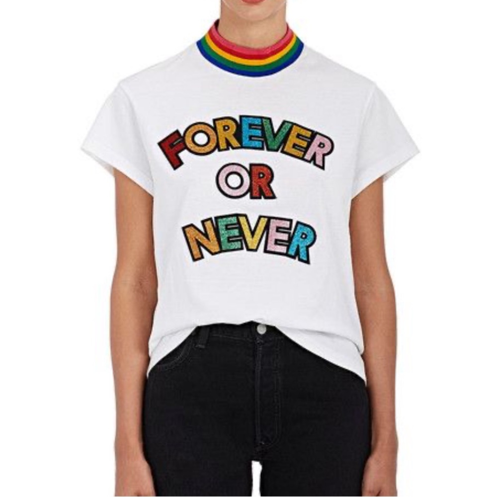 MIRA MIKATI Forever Or Never Glitter Embellished T-shirt Size 2